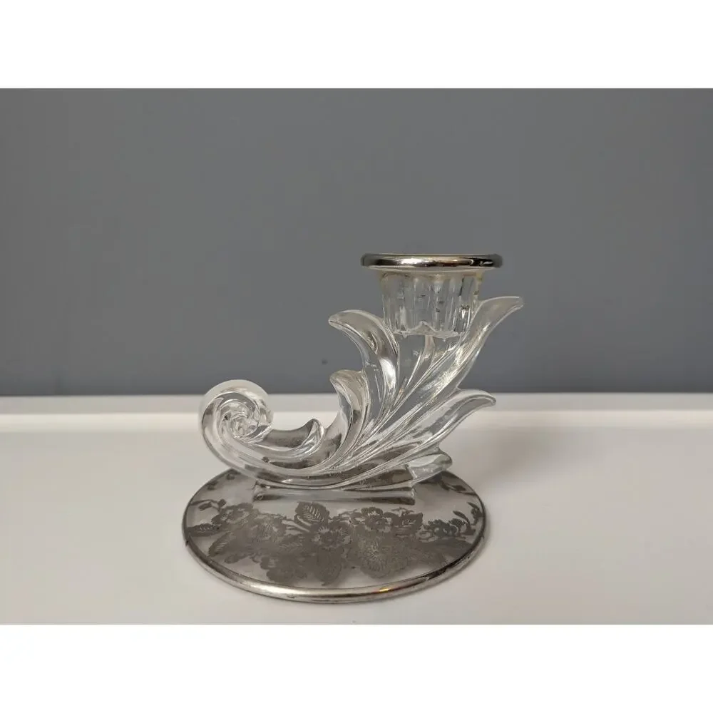 Vintage Fostoria Baroque Taper Candlestick Holder Floral Etched Base 1940's